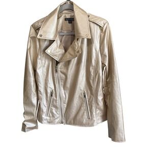 Boston Proper Gold Faux Leather Moto Jacket L